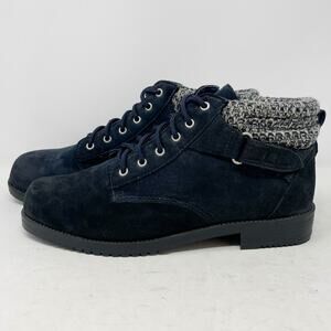 Original Rugged Outback Vintage Black Blue Suede Knit Boots Womens 8W